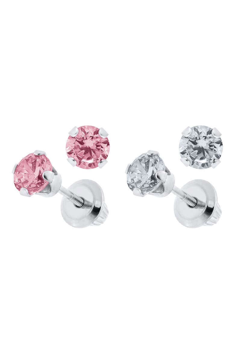 Set of 2 Sterling Silver Stud Earrings, Alternate, color, PINK/ WHITE