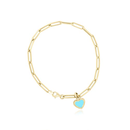 The Lovery Fine Jewelry Turquoise Heart Paperclip Bracelet In Gold