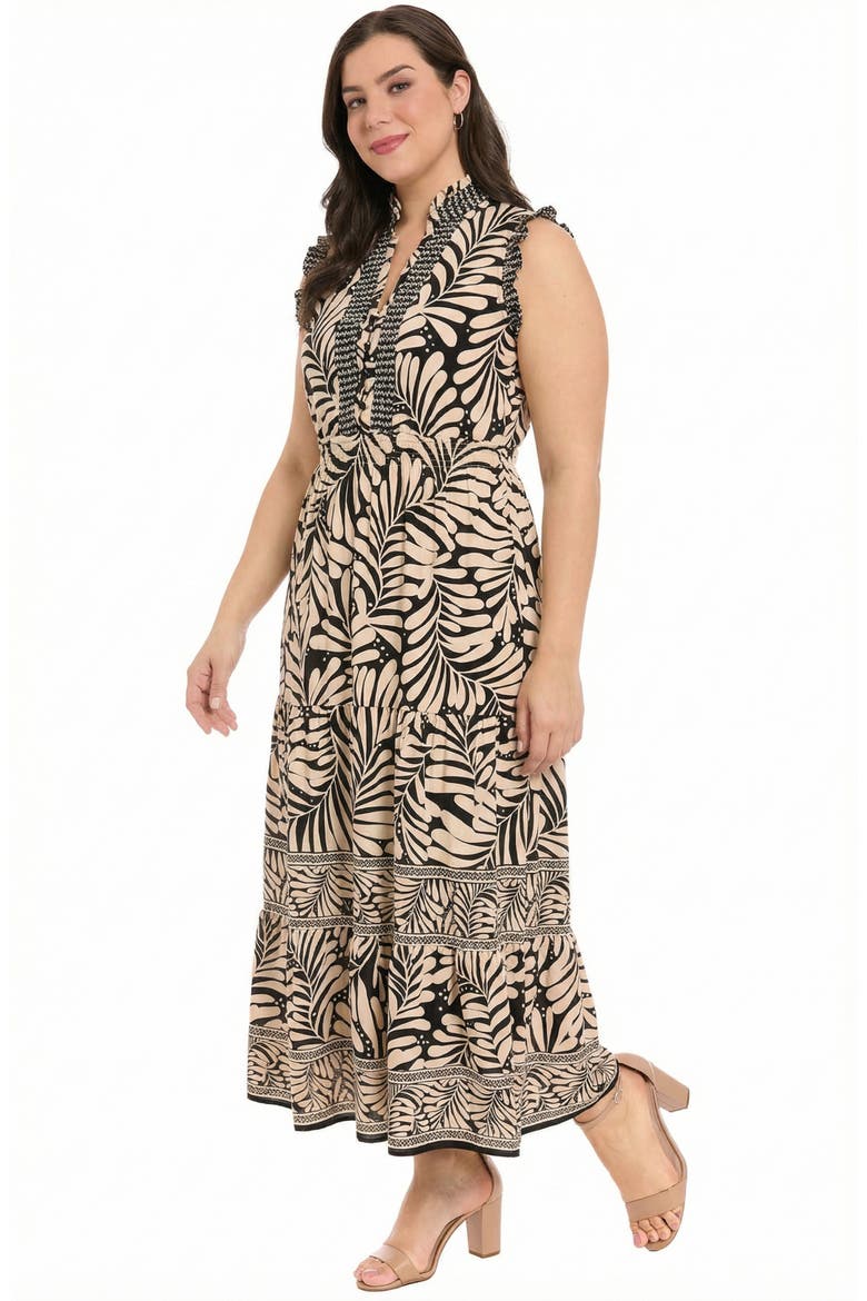 Smocked Waist Sleeveless Maxi Dress, Alternate, color, BLACK/ CREAM