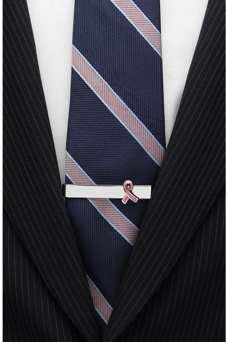 Pink Ribbon Tie Bar, Alternate, color, SILVER