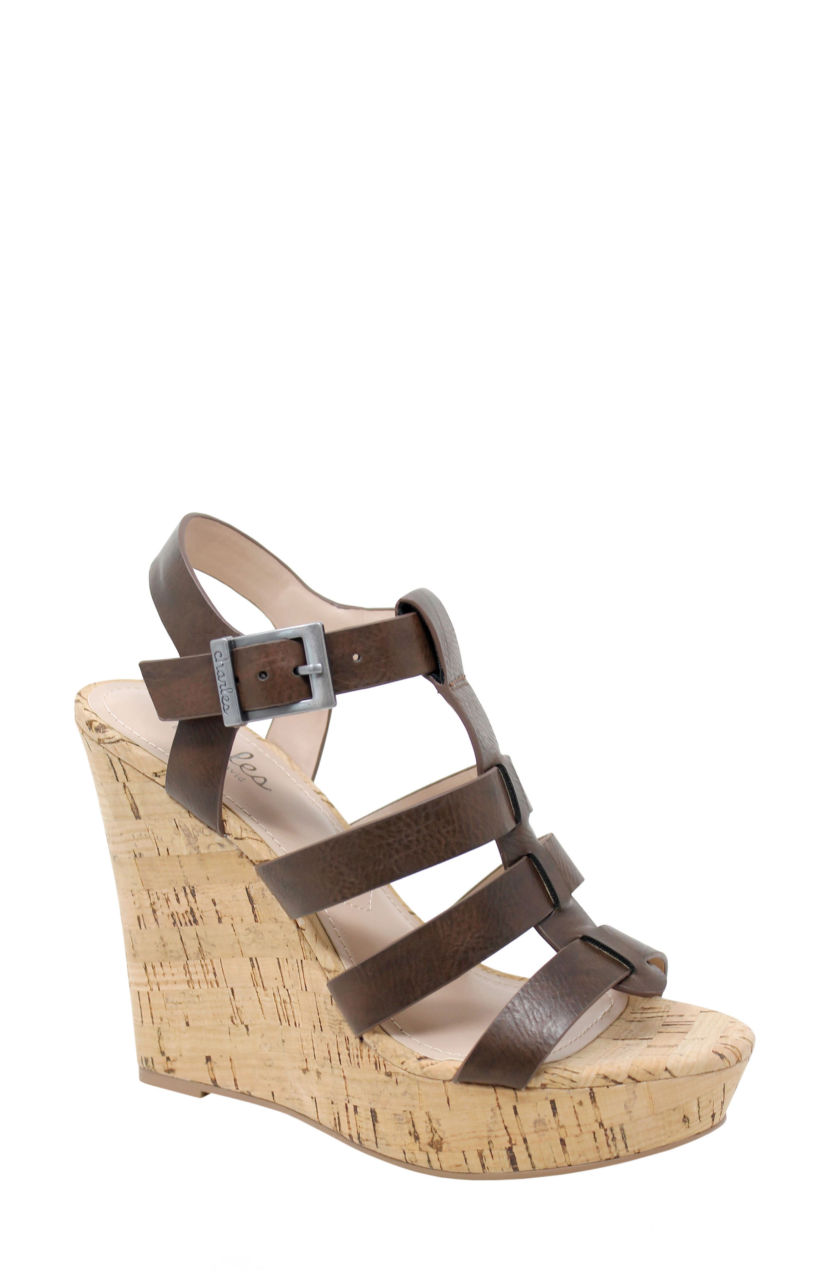Arbor Wedge Sandal, Main, color, DK BROWN FAUX LEATHER