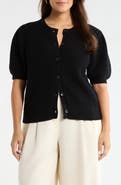 Nordstrom Puff Sleeve Cotton & Merino Wool Cardigan