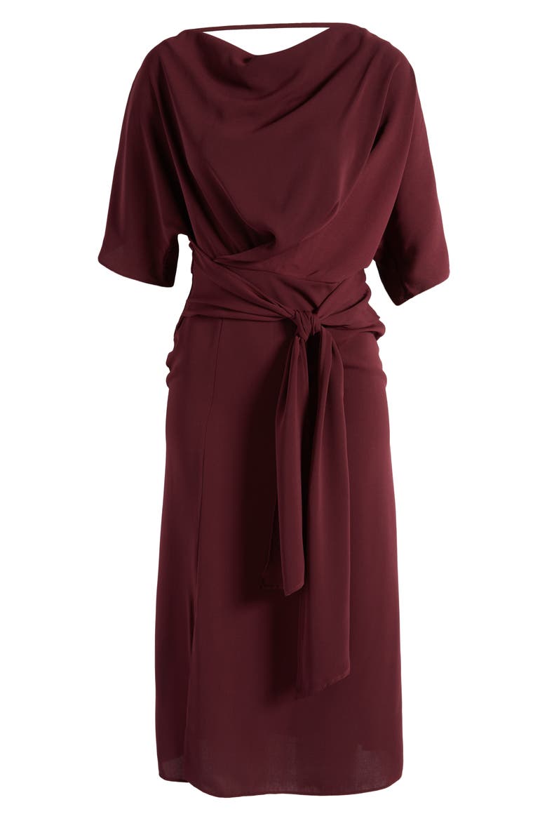 Cowl Neck Tie Waist Dress, Alternate, color, BURGUNDY