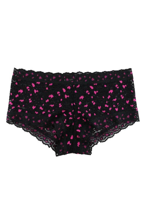 Hanky Panky X-dye Leopard Print Lace Boyshorts In Black/tulip Pink