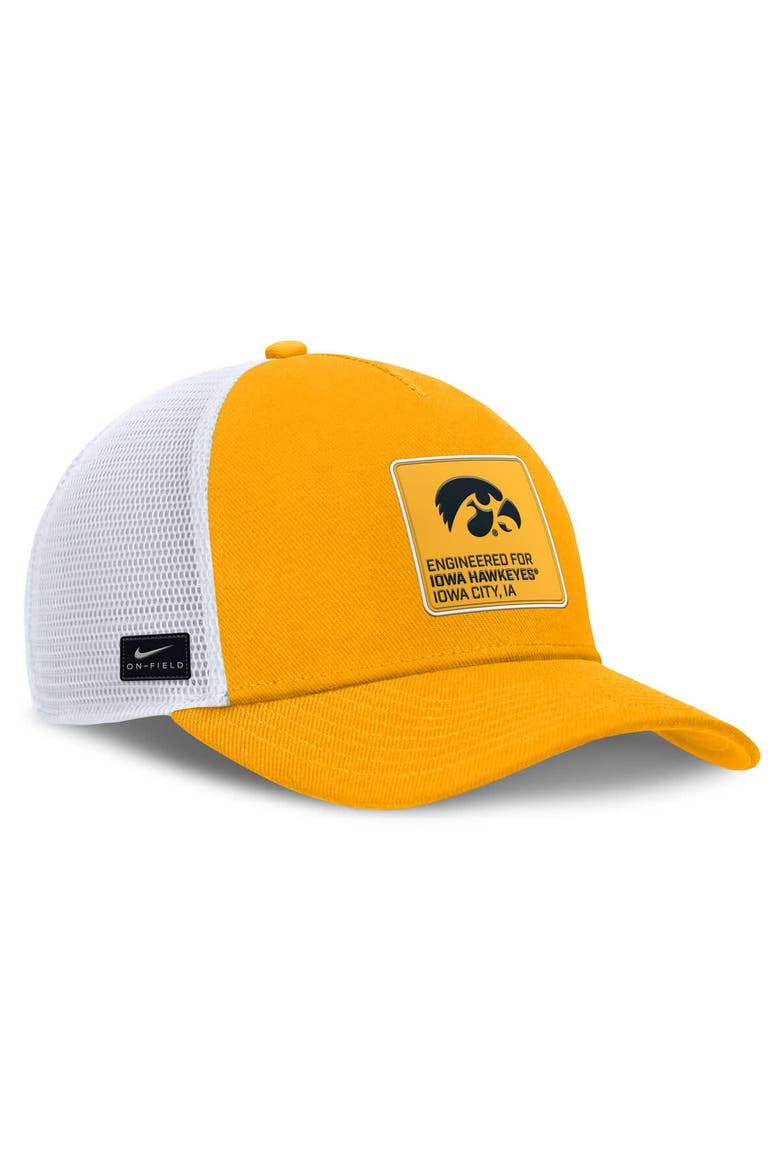 Men's Nike  Gold/White Iowa Hawkeyes 2025 On-Field Rise Engineered Trucker Adjustable Hat, Alternate, color, Gold