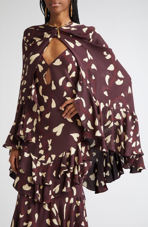 Johanna Ortiz Reinterpretation Heart Print Silk Maxi Dress In Brown