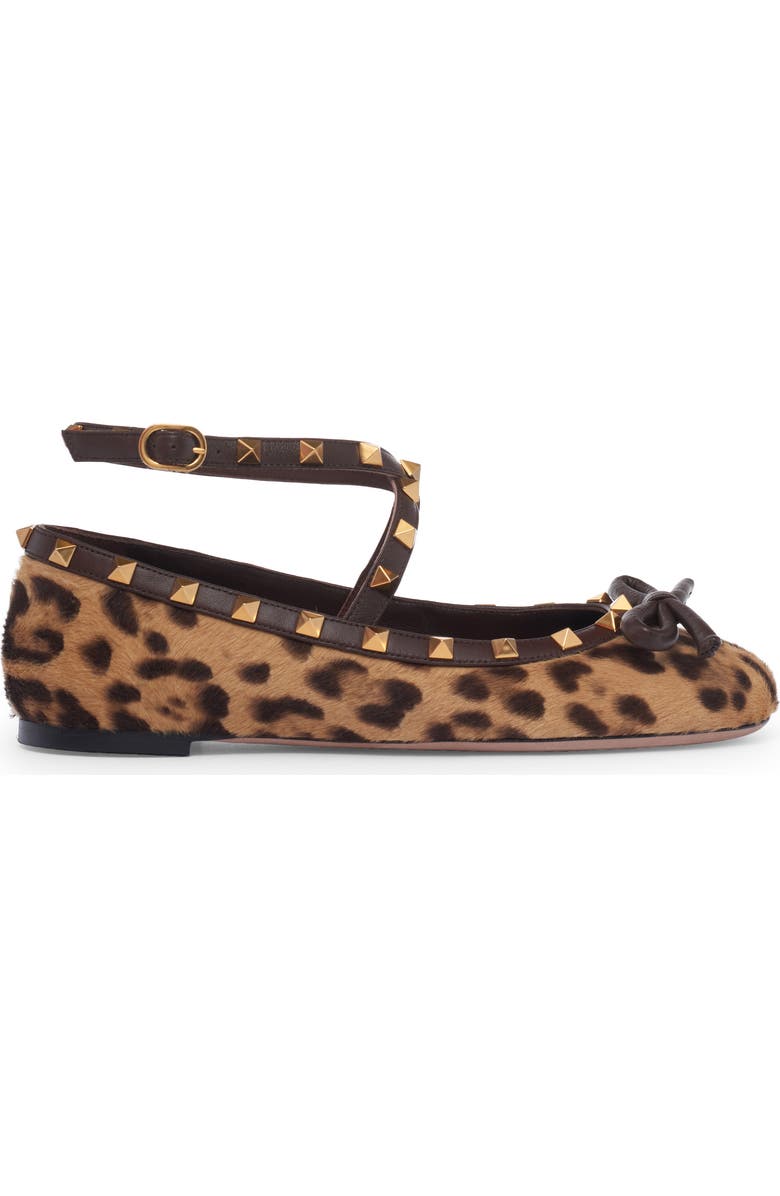 Valentino Garavani Rockstud Genuine Calf Hair Ankle Strap Ballet Flat, Alternate, color,