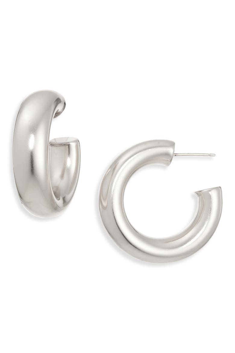Chunky Tube Hoop Earrings, Main, color, MATTE SILVER