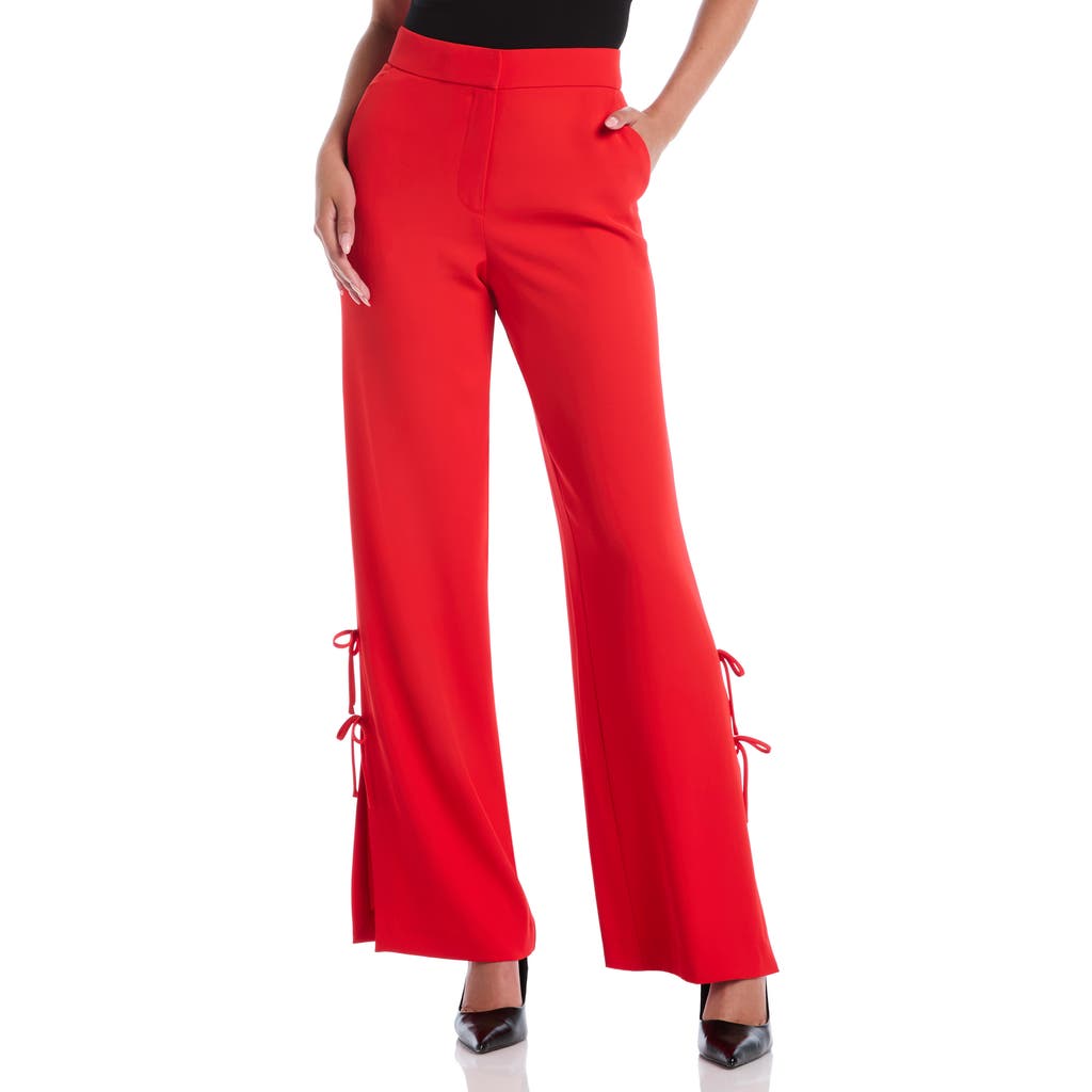 Laundry By Shelli Segal High Waist Bow Side Slit Trousers In Red
