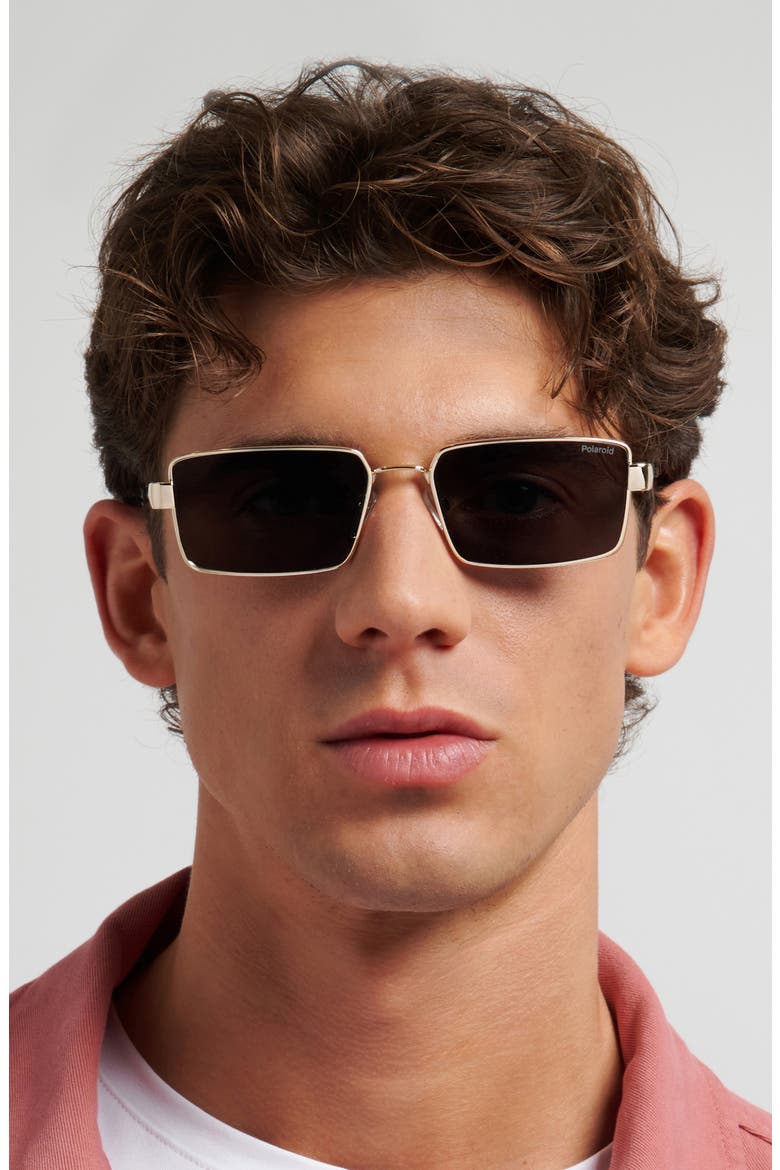 56mm Polarized Rectangular Sunglasses, Alternate, color, GOLD GREY/ GREY PZ