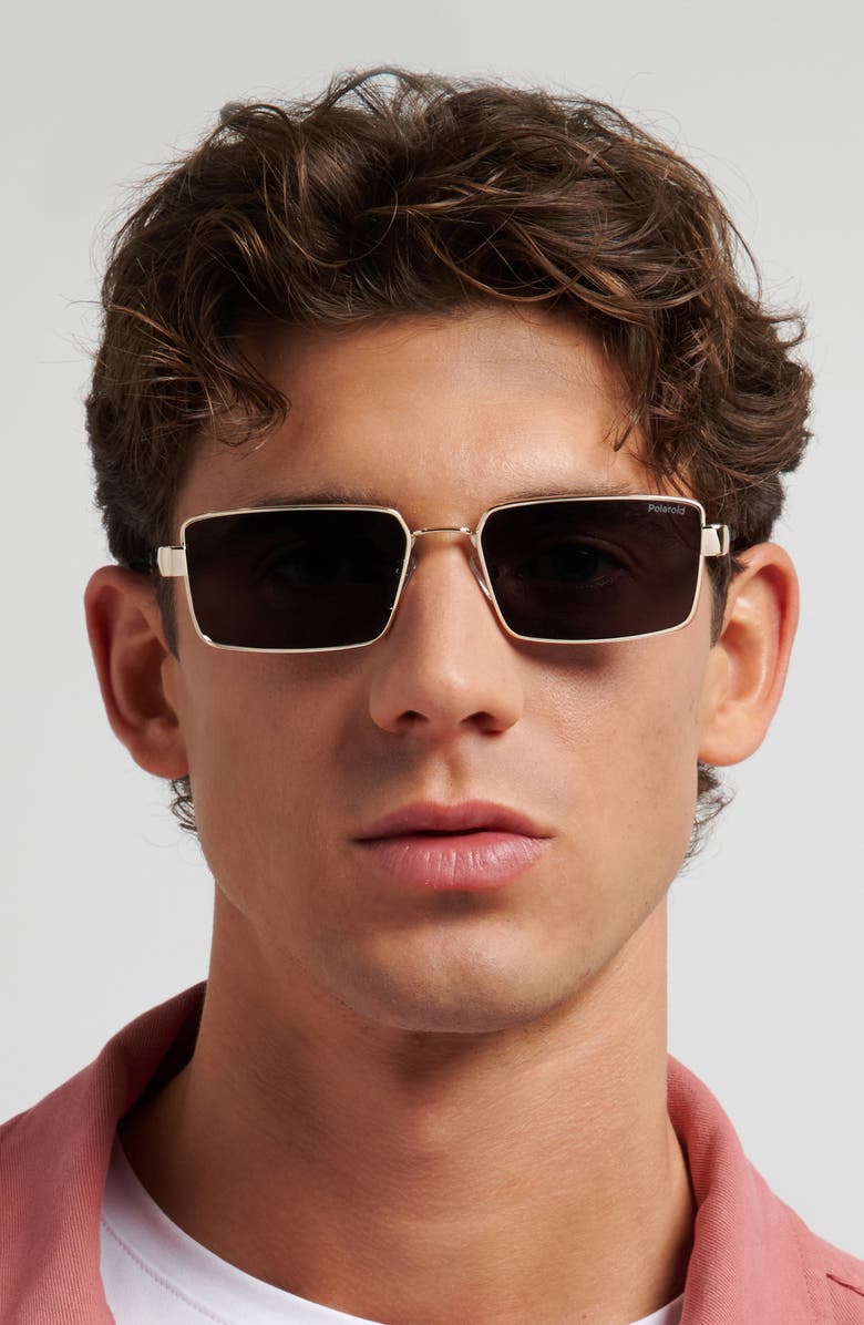 Polaroid 56mm Polarized Rectangular Sunglasses, Alternate, color, Gold Grey/ Grey Pz