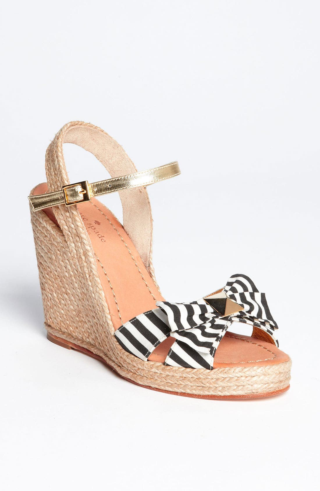 'carmelita' wedge sandal, Main, color, BLACK/ WHITE STRIPED GROSGRAIN