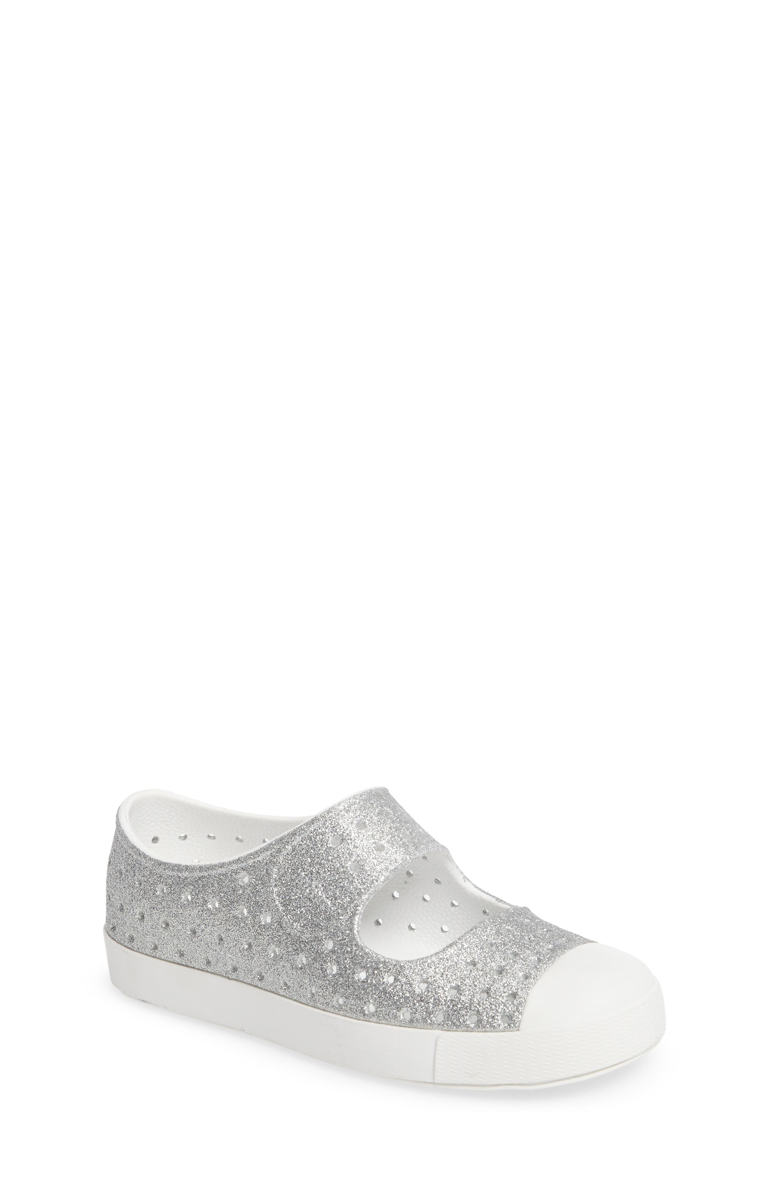 Juniper Bling Glitter Perforated Mary Jane, Main, color, SILVER BLING/ SHELL WHITE