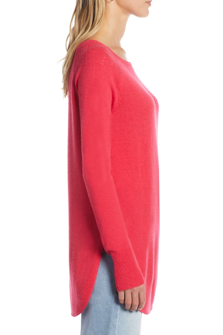 Shirttail Wool & Cashmere Boatneck Tunic, Alternate, color, PINK ROSE