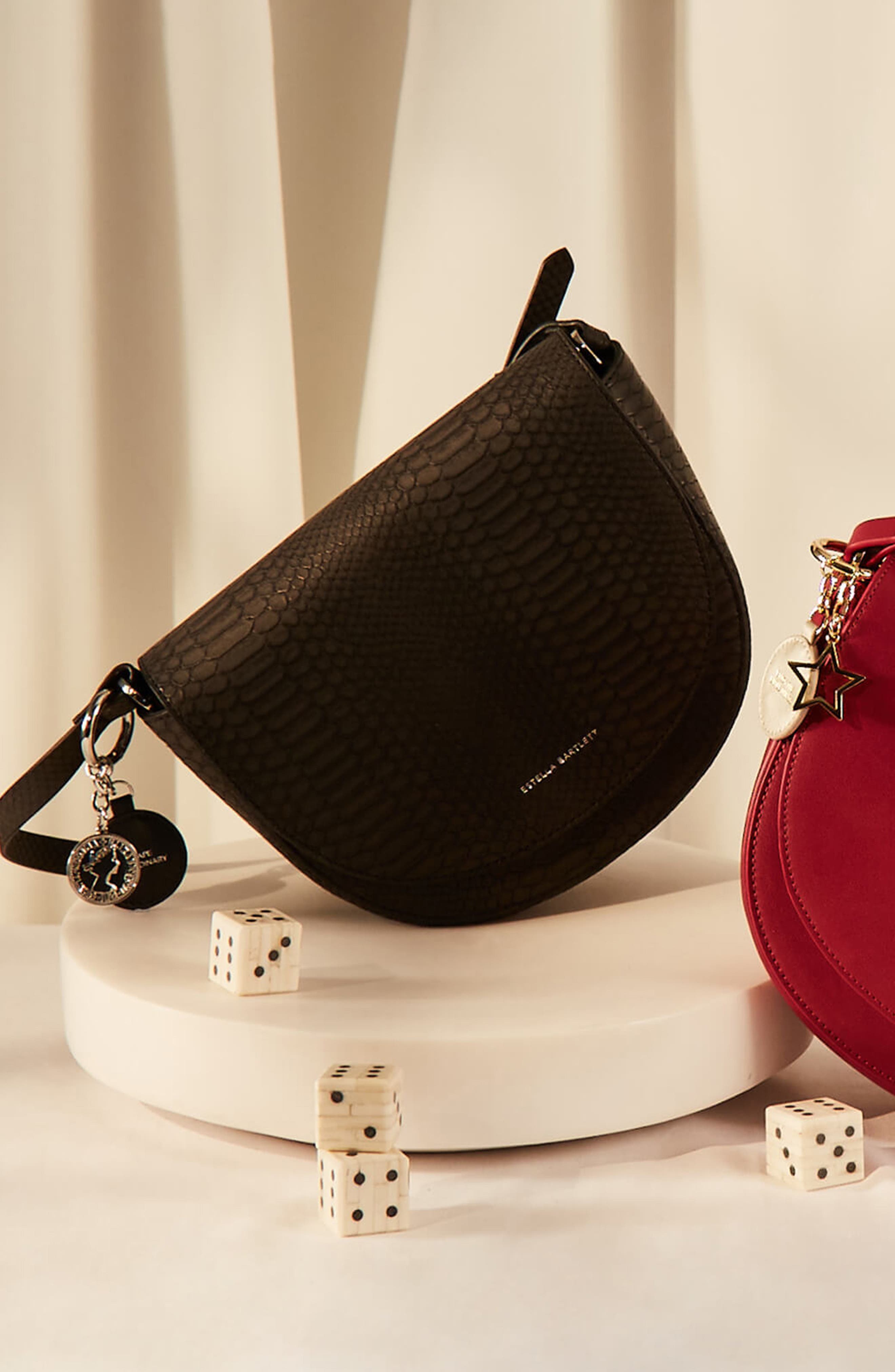 The Loman Faux Snakeskin Saddle Bag, Alternate, color, BLACK