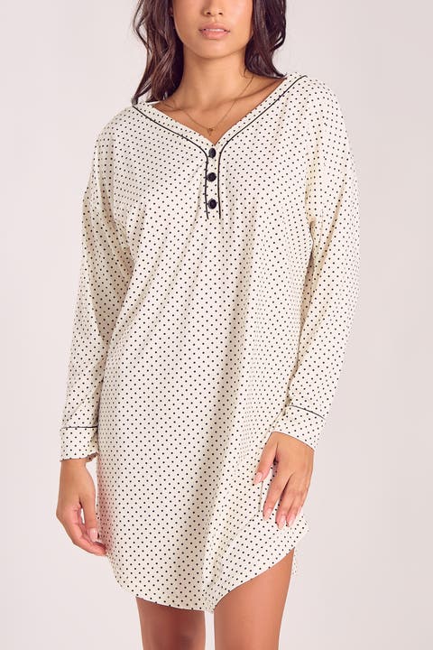 Microfiber Knit Sleep Shirt with Functional Buttons