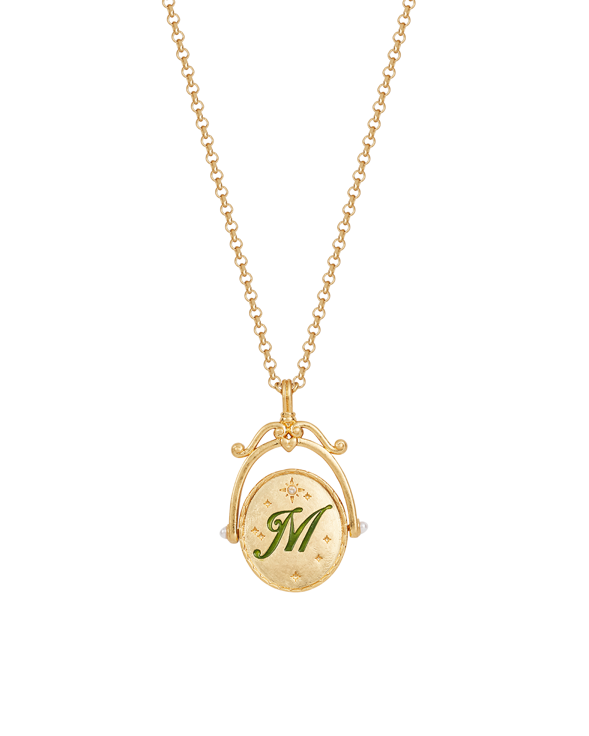 Fable England M Initial Magnolia Gold Spinner Chain Necklace