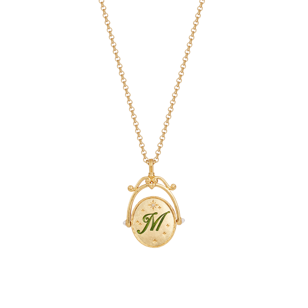 Fable England M Initial Magnolia Gold Spinner Chain Necklace
