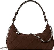 Tory Burch Fleming Pochette Quilted Suede Shoulder Bag