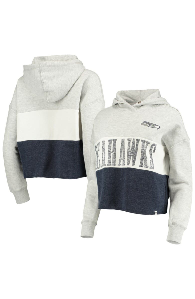 '47 Women's '47 Heathered Gray Seattle Seahawks Lizzy Cutoff Pullover Hoodie, Main, color, 