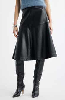 Leather A-Line Midi Skirt