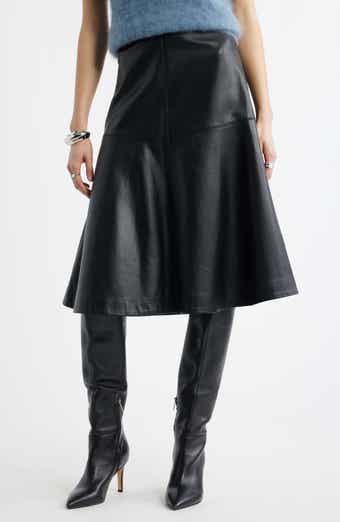 Leather A-Line Midi Skirt