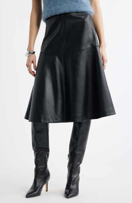 Leather A-Line Midi Skirt