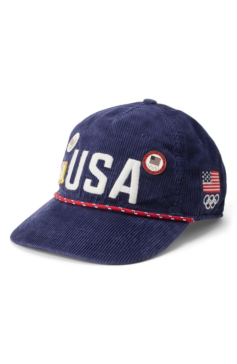 Polo Ralph Lauren Vint Team USA Corduroy Snapack Baseball Cap, Main, color, Graphic Navy