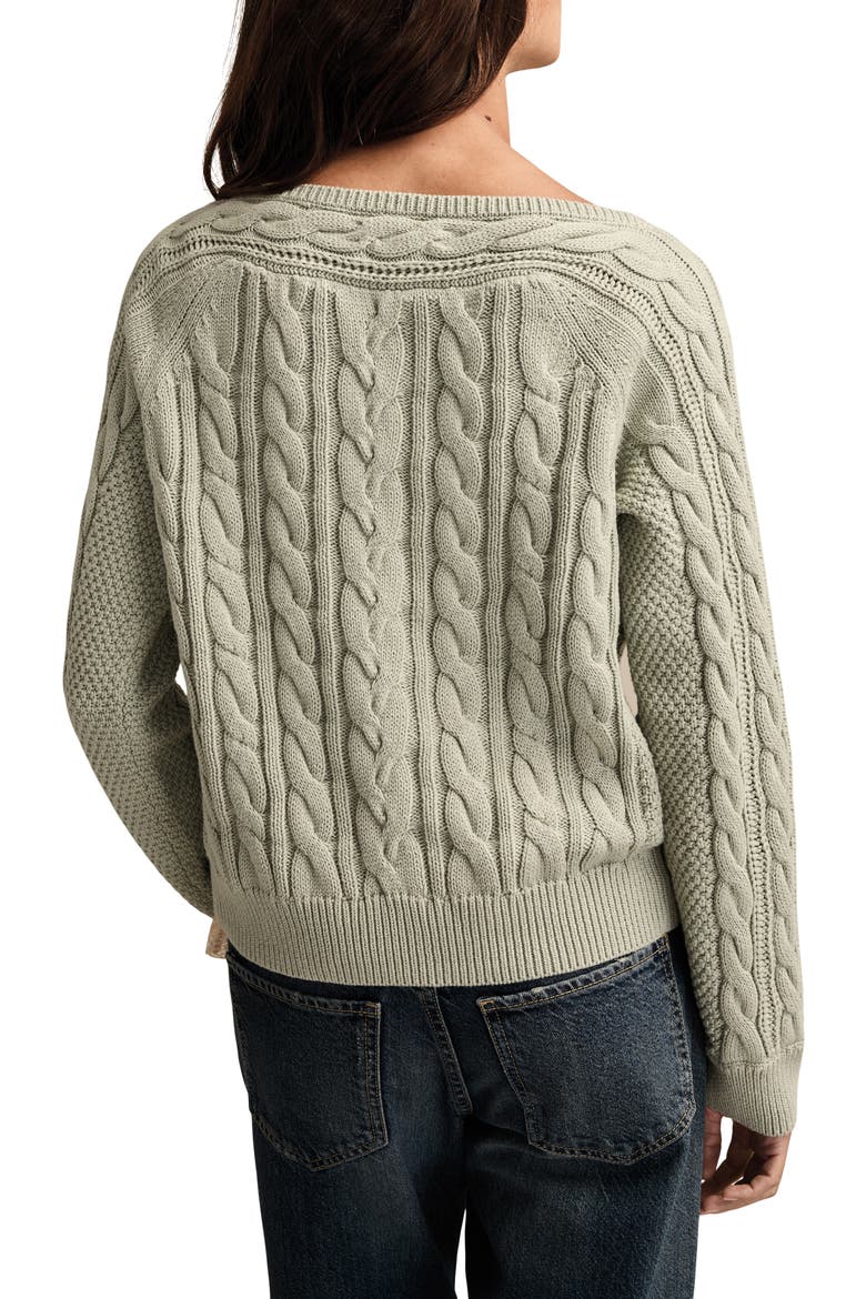Cable Stitch Boat Neck Cotton Sweater, Alternate, color, AQUA GRAY