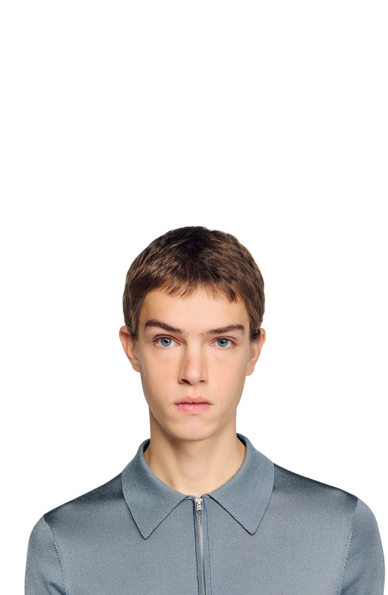 SANDRO Knitted polo with zip collar, Alternate, color, Grey / Blu