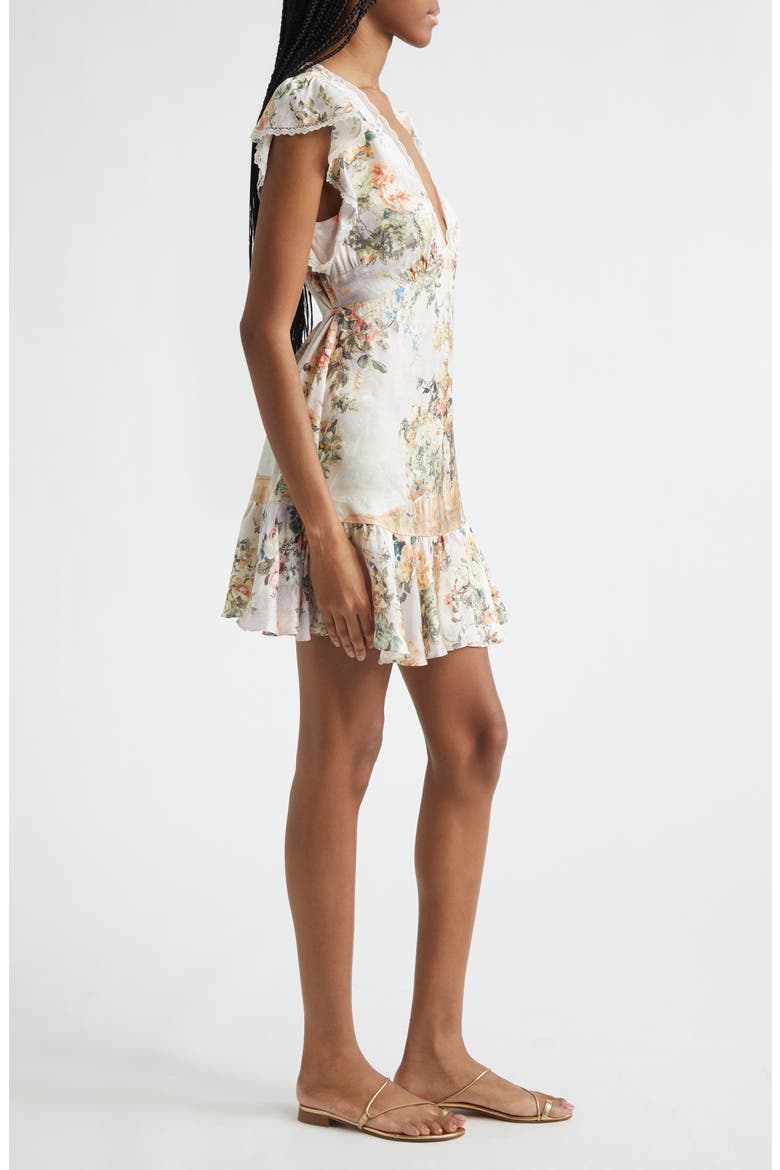 Floral Cap Sleeve Lace Trim Dress, Alternate, color, TWILIGHT IN ISTANBUL