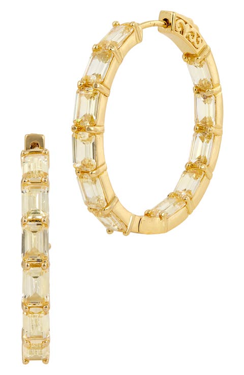 Emerald Cut Cubic Zirconia Inside Out Hoop Earrings