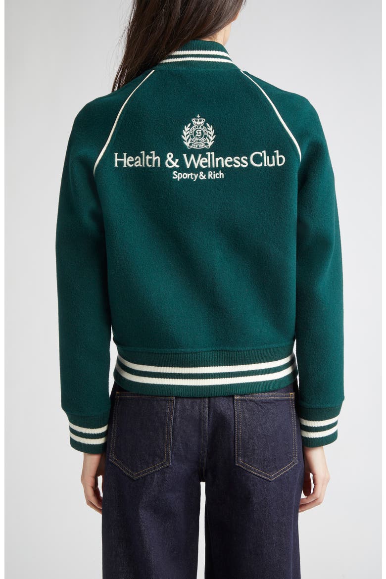 Crest Detail Wool & Cashmere Varsity Jacket, Alternate, color, DARK GREEN