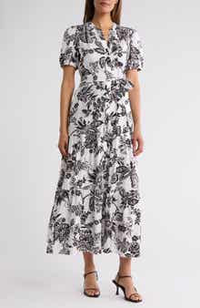 Paisley Puff Sleeve Tiered Maxi Shirtdress