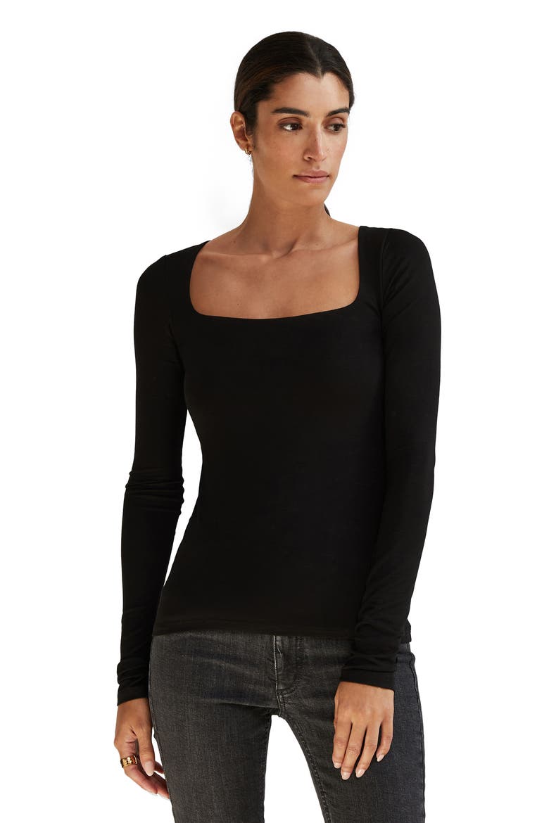 Yvonne Square Neck Jersey Top, Alternate, color, BLACK