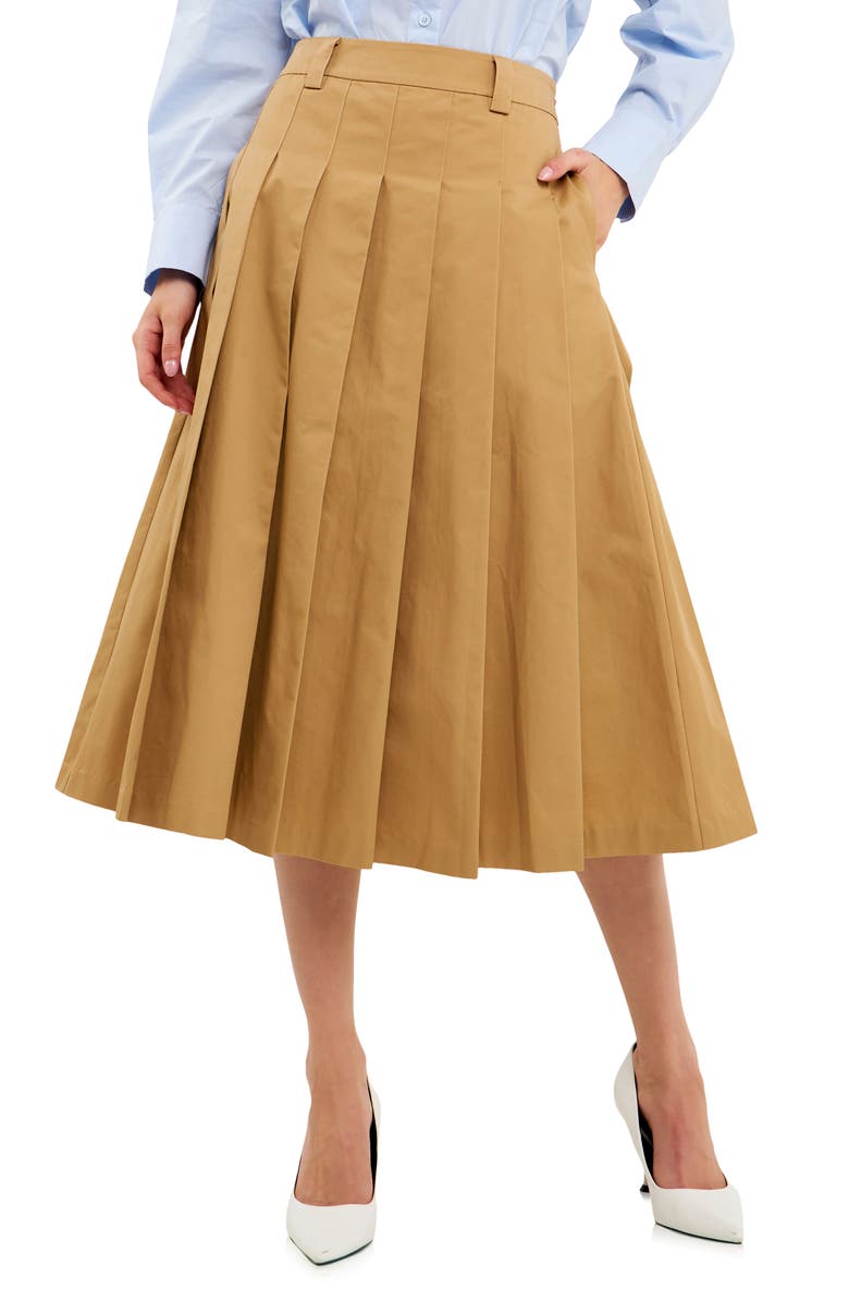 English Factory Pleated Cotton Midi Skirt, Main, color,