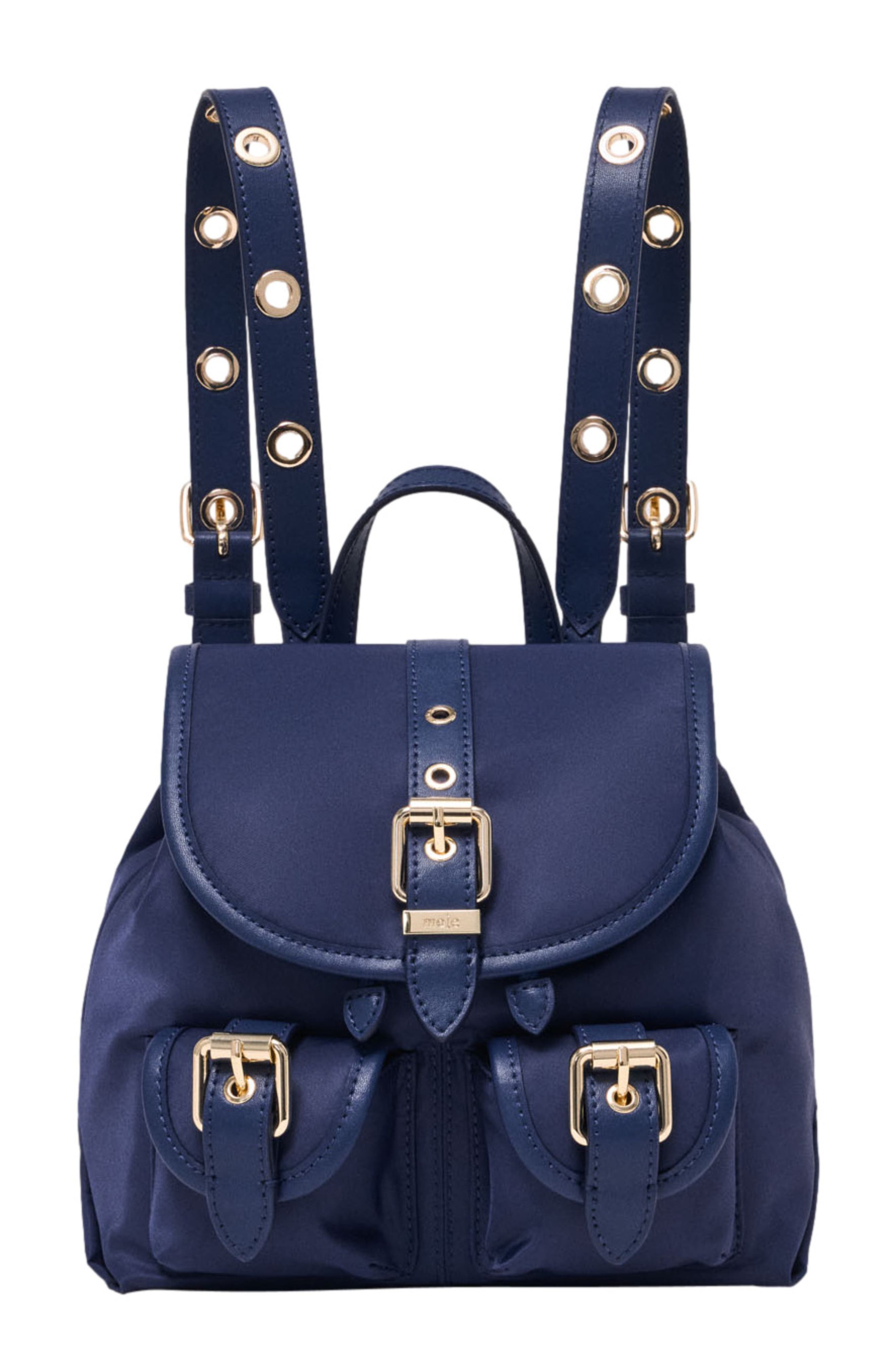 maje Mini leather and nylon backpack, Main, color, Marine Blue