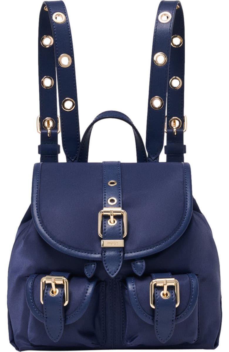 maje Mini leather and nylon backpack, Main, color, Marine Blue