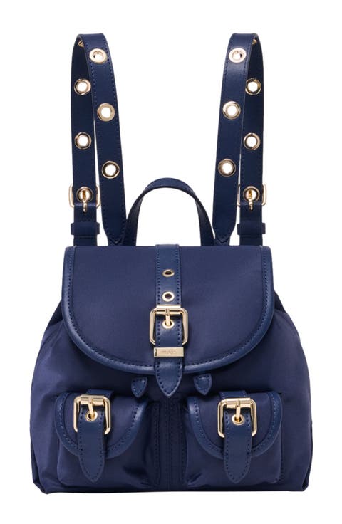 Mini leather and nylon backpack