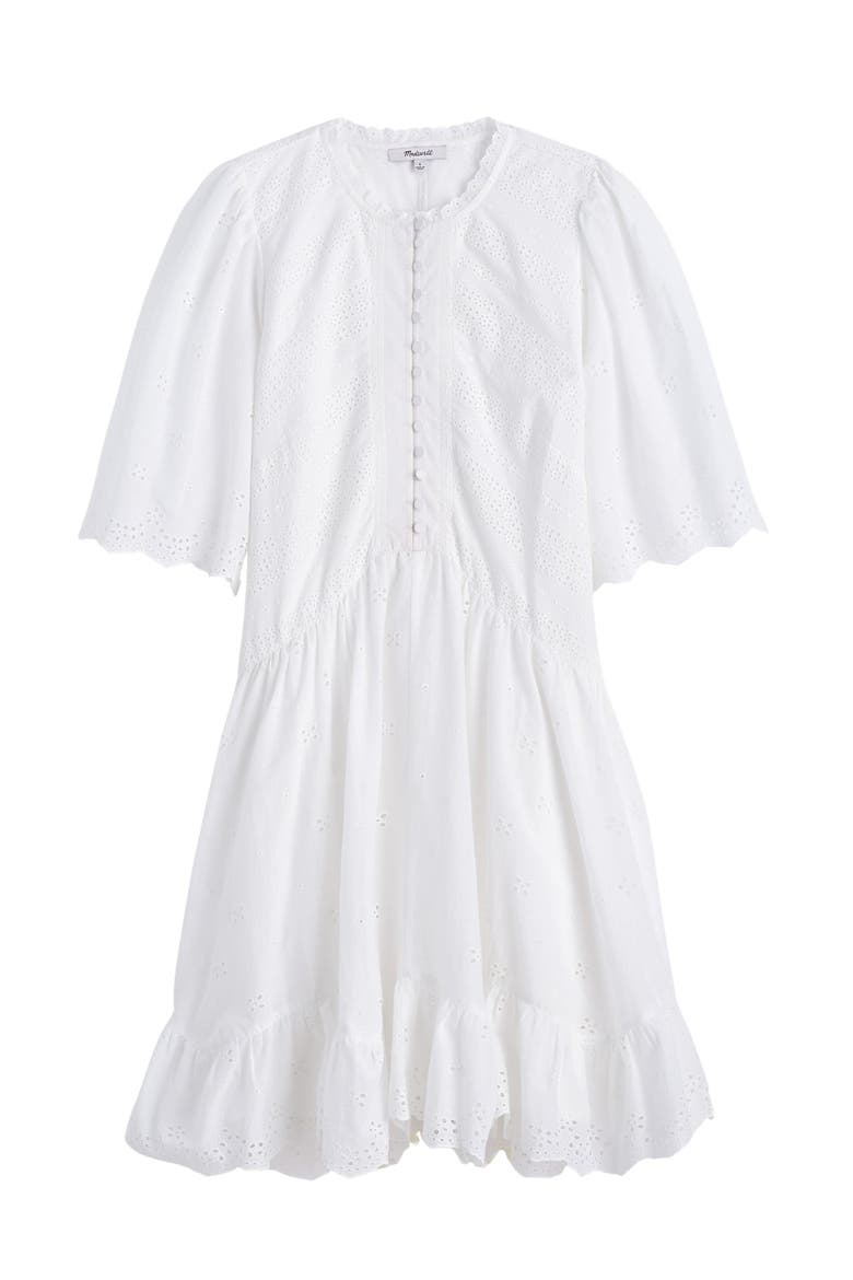 Eyelet Flutter Sleeve Cotton Minidress, Alternate, color, WHITE