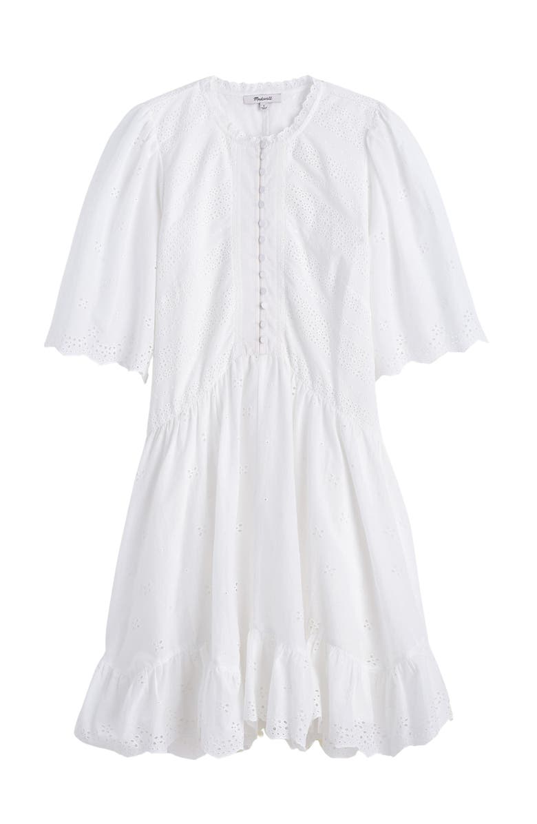 Madewell Eyelet Flutter Sleeve Cotton Minidress, Alternate, color, White