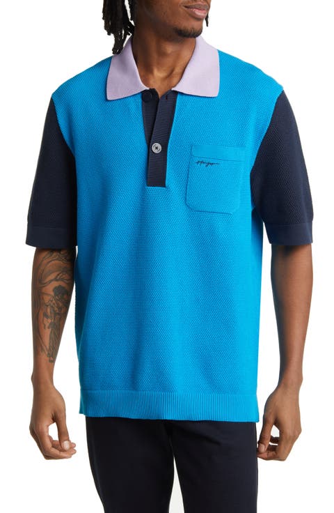 Straa Oversize Textured Colorblock Pocket Polo