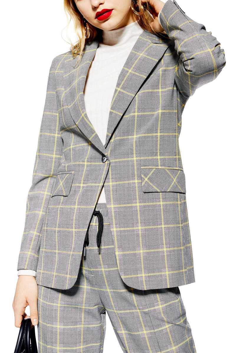 Topshop Windowpane Check Suit Jacket, Main, color,