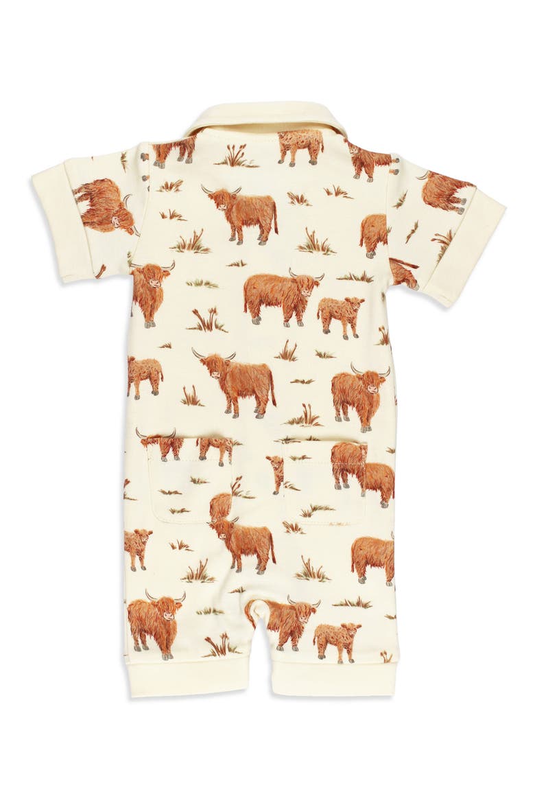 Print Organic Cotton Romper, Alternate, color, HIGHLAND COW