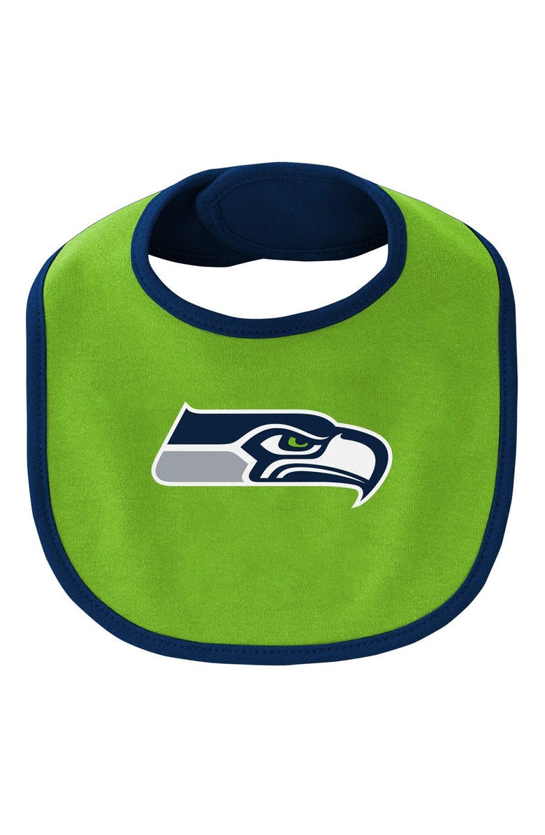 Outerstuff Newborn & Infant College Navy/Neon Green Seattle Seahawks Little Champ Three-Piece Bodysuit Bib & Booties Set, Alternate, color, Navy