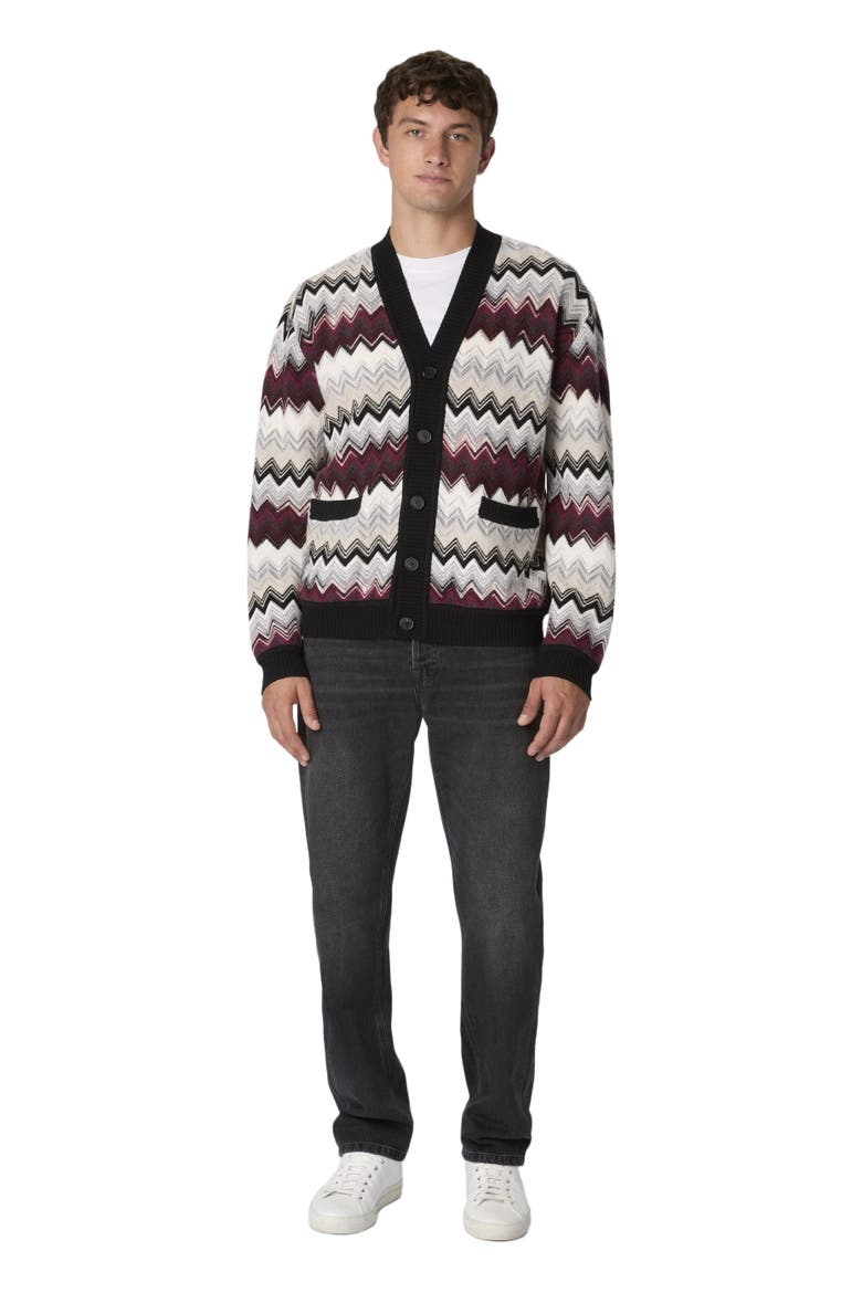 The Cardigan In Wool And Cotton With Zigzag, Main, color, Beige & Burgundy