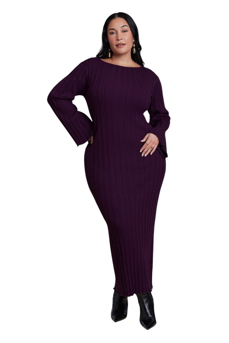 Lettuce Hem Ribbed Sweater Maxi Dress (plus), Alternate, color, PURPLE