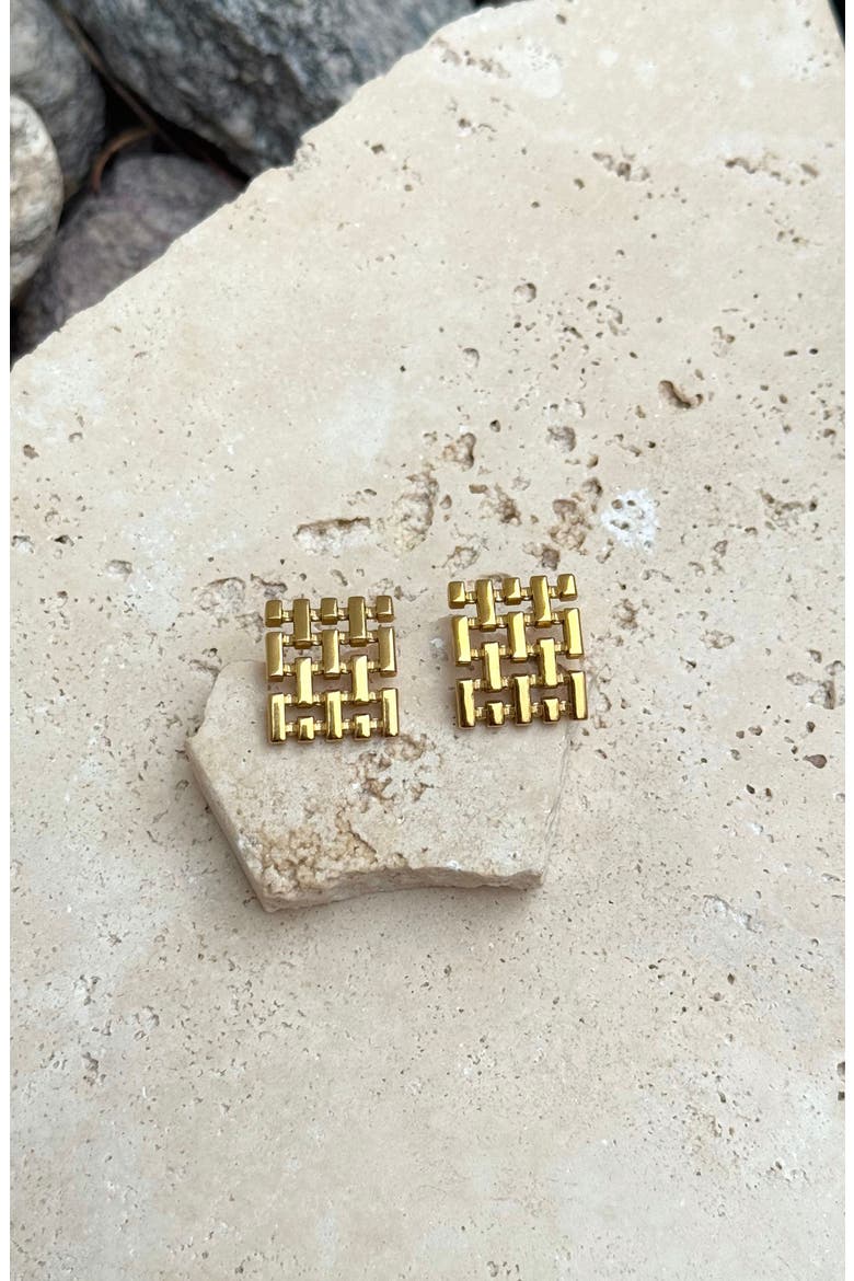 Tarnish Resistant Weave Stud Earrings, Alternate, color, GOLD