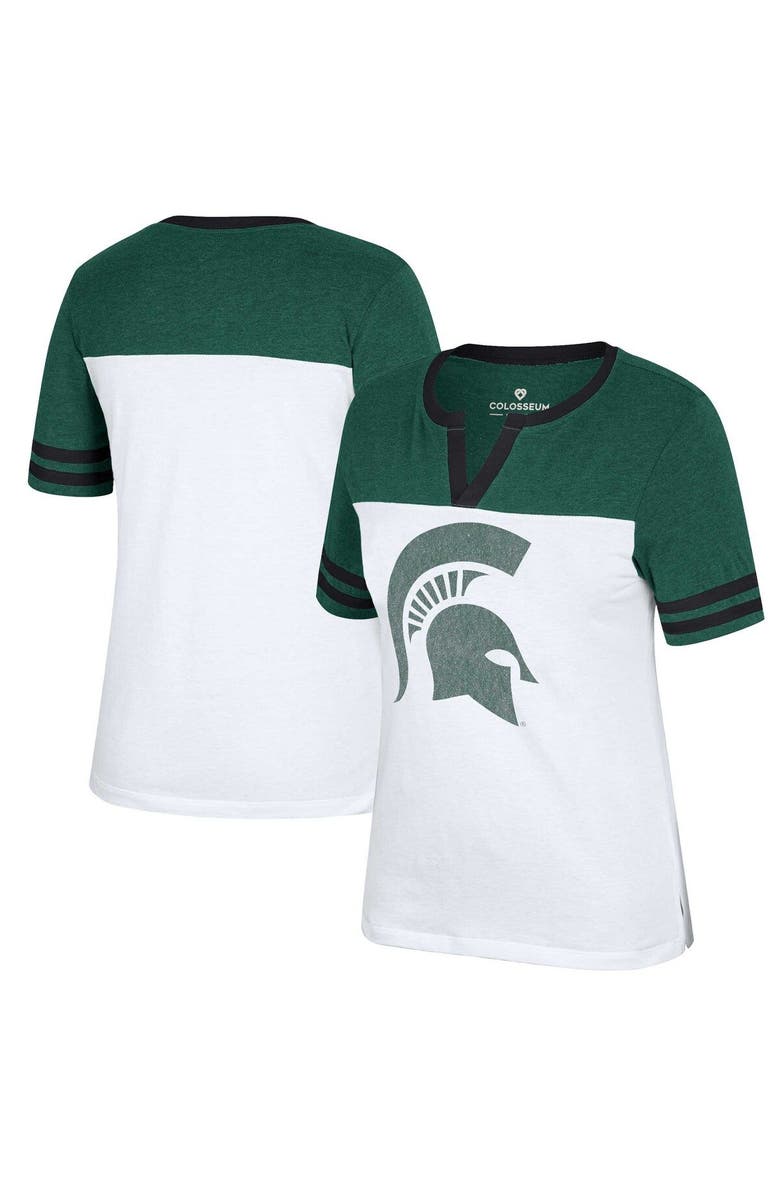 COLOSSEUM Women's Colosseum White/Heather Green Michigan State Spartans Frost Yourself Notch Neck T-Shirt, Main, color, 