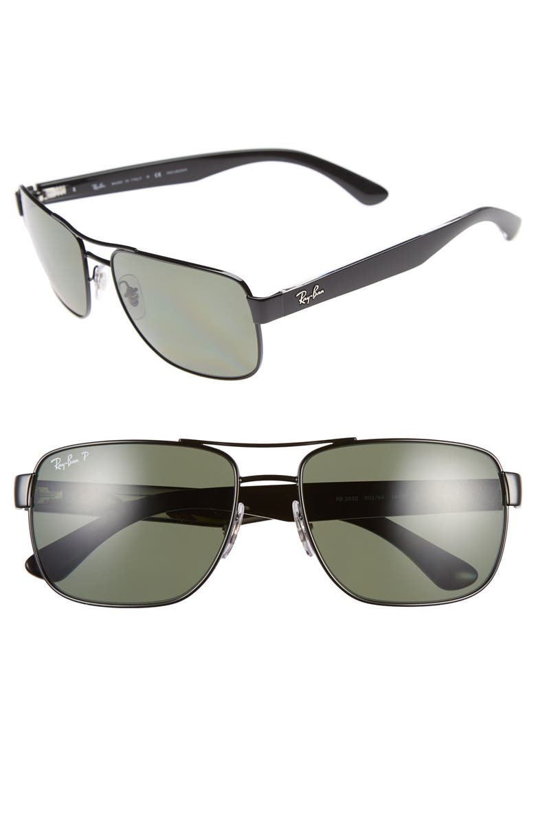 Ray-Ban 58mm Steel Aviator Polarized Sunglasses, Main, color, Black/ Grey/ Green